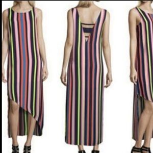 Project RUNWAY Asymmetrical Striped Dress - Pink, Blue, Green Small